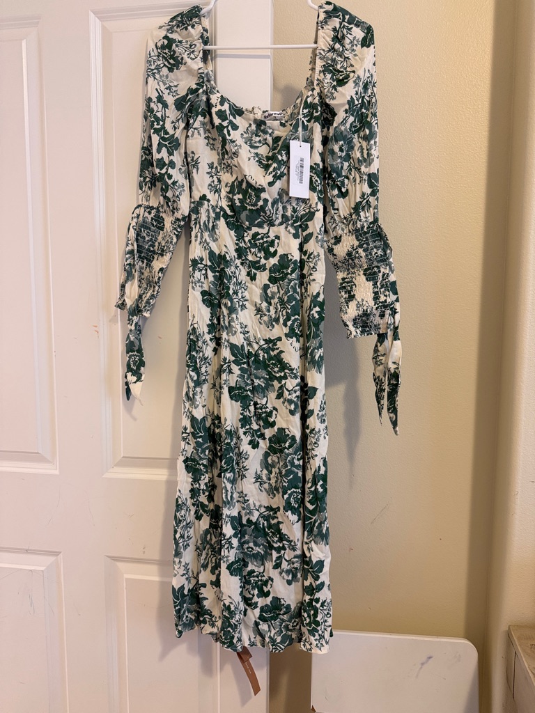 Reformation Cream And Green Floral Maxi Dress